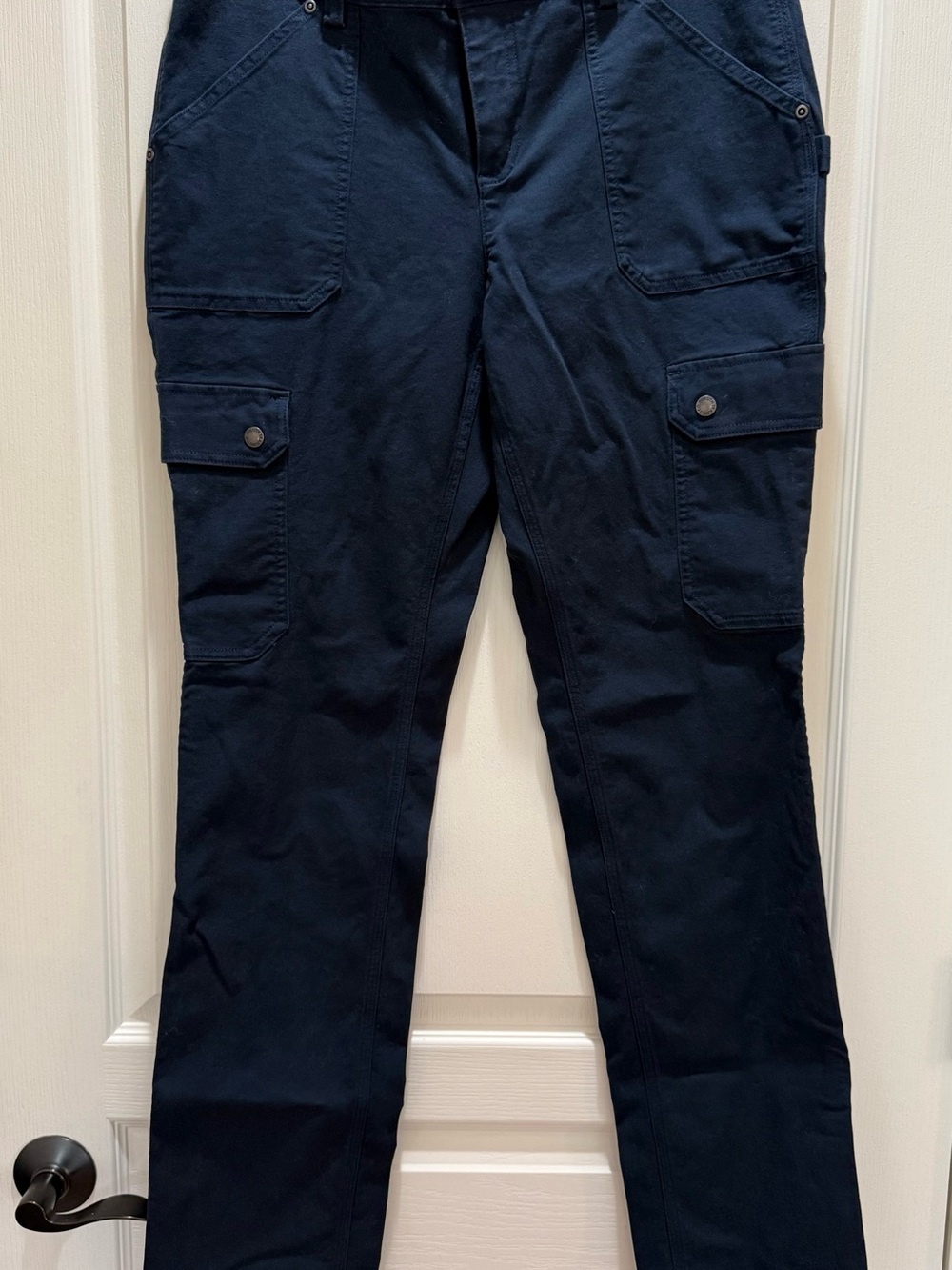 Women’s Duluth Trading Long Navy Blue Durable Cargo Utility Pants Size 12x35